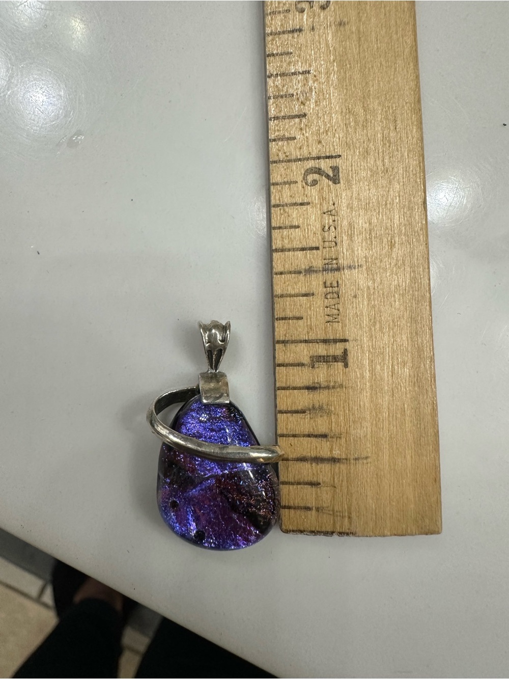 Handmade Purple Dichroic Glass Pendant Necklace with Silver Accent